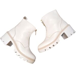 Antonio de Faria Lola Lug Sole Ankle Chelsea Cream Leather Combat Boots Size 8
